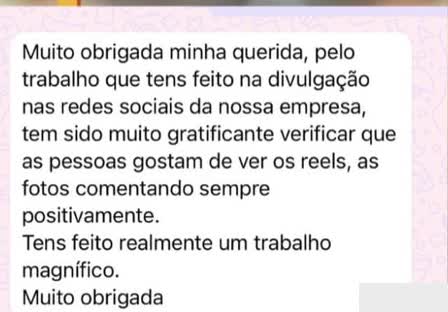 Testemunho de cliente por WhatsApp
