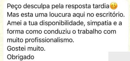 Testemunho de cliente por WhatsApp
